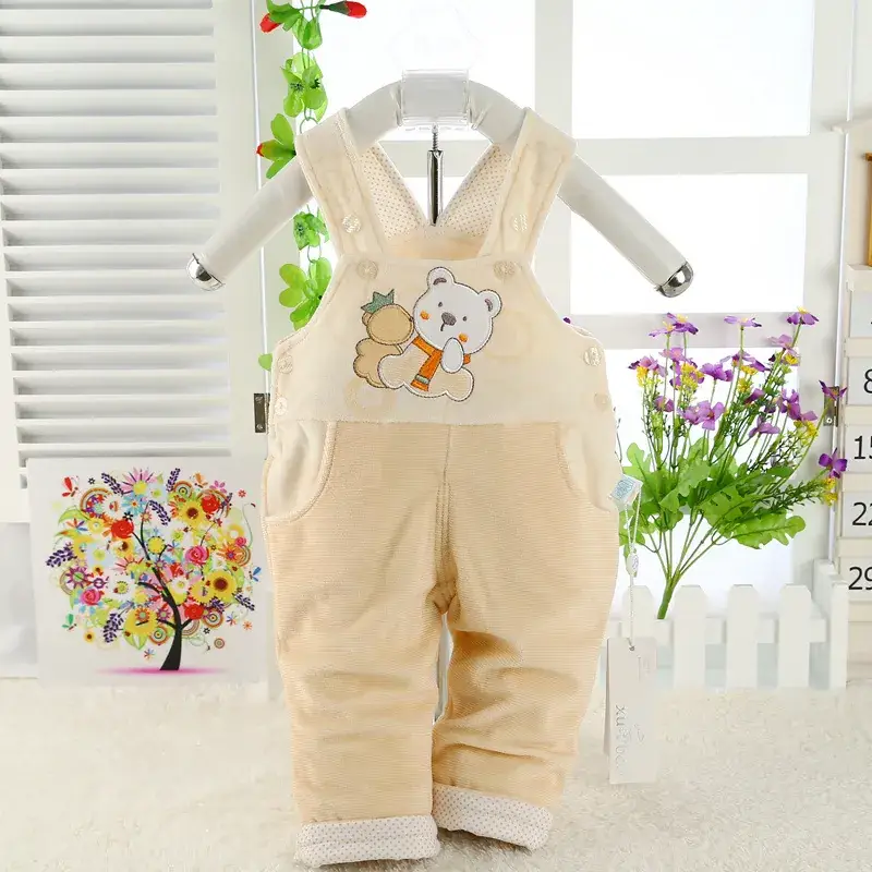 Newborn Velvet Strappers Warm Crotch Pants Peach - Image 2