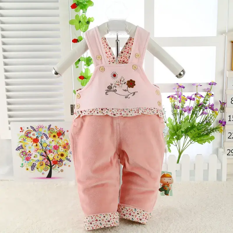 Newborn Velvet Strappers Warm Crotch Pants Peach - Image 3