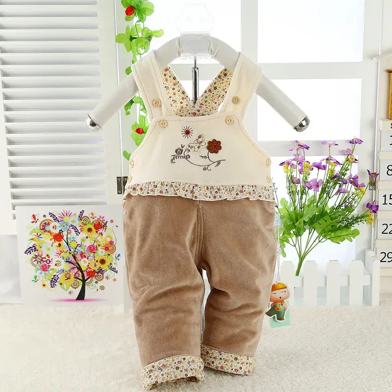 Newborn Velvet Strappers Warm Crotch Pants Peach - Image 4