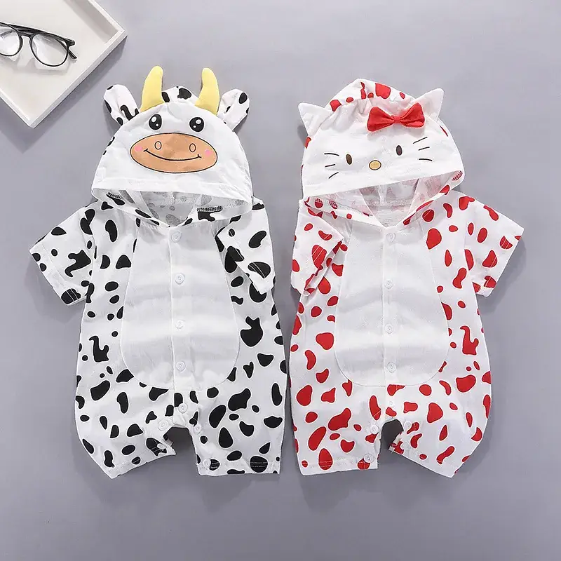 Baby Cow Print Short Sleeve Hooded Suit for Kids