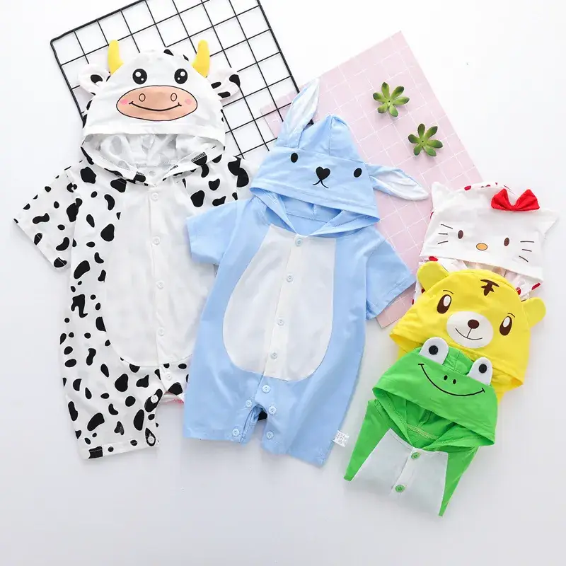 Baby Cow Print Short Sleeve Hooded Suit for Kids