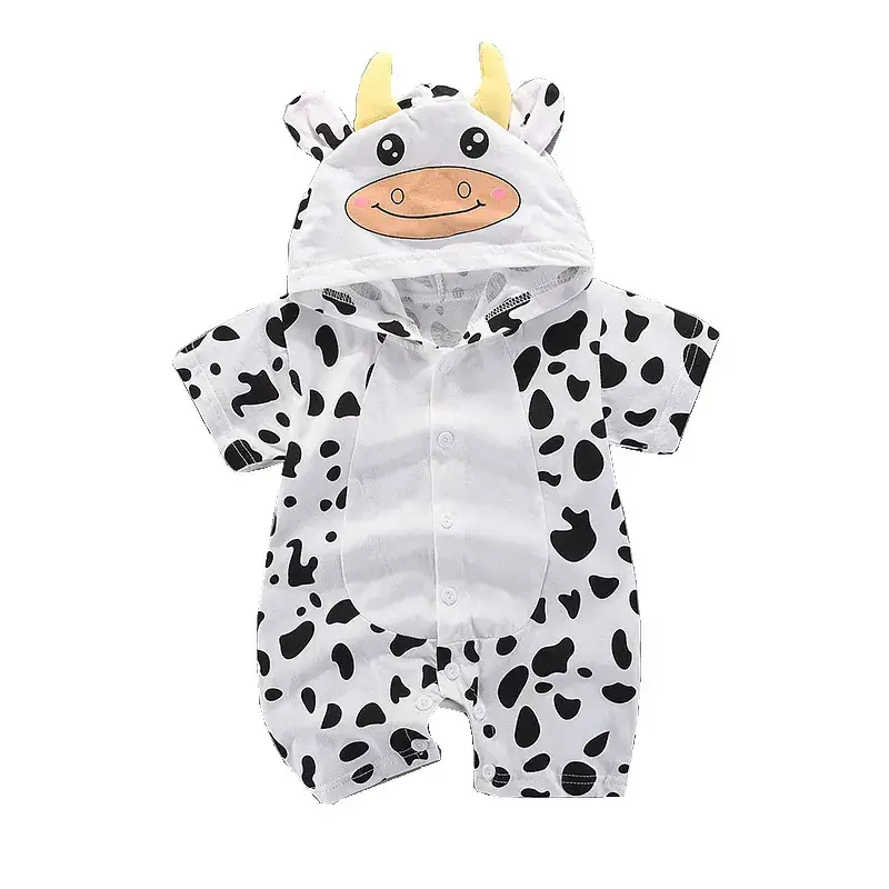 Baby Cow Print Short Sleeve Hooded Suit for Kids