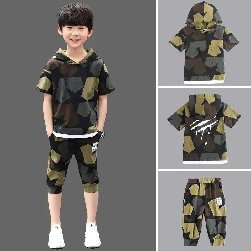 New Korean Boys Camouflage Shorts Suit Large Medium