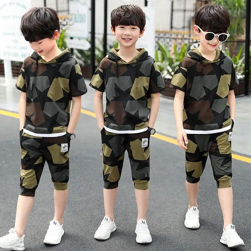 New Korean Boys Camouflage Shorts Suit Large Medium
