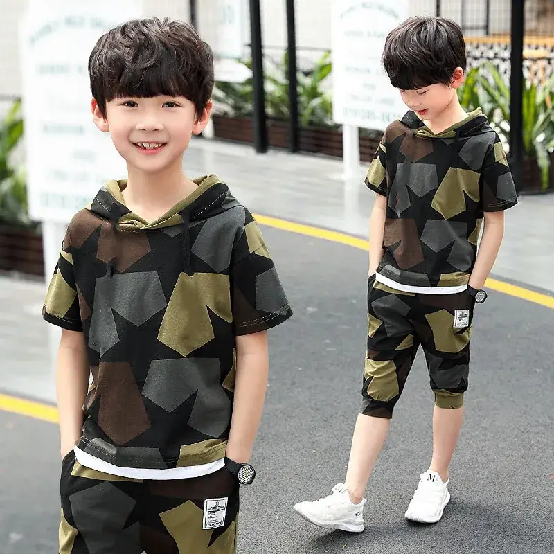 New Korean Boys Camouflage Shorts Suit Large Medium