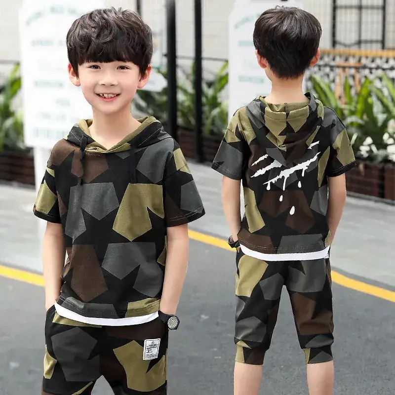 New Korean Boys Camouflage Shorts Suit Large Medium