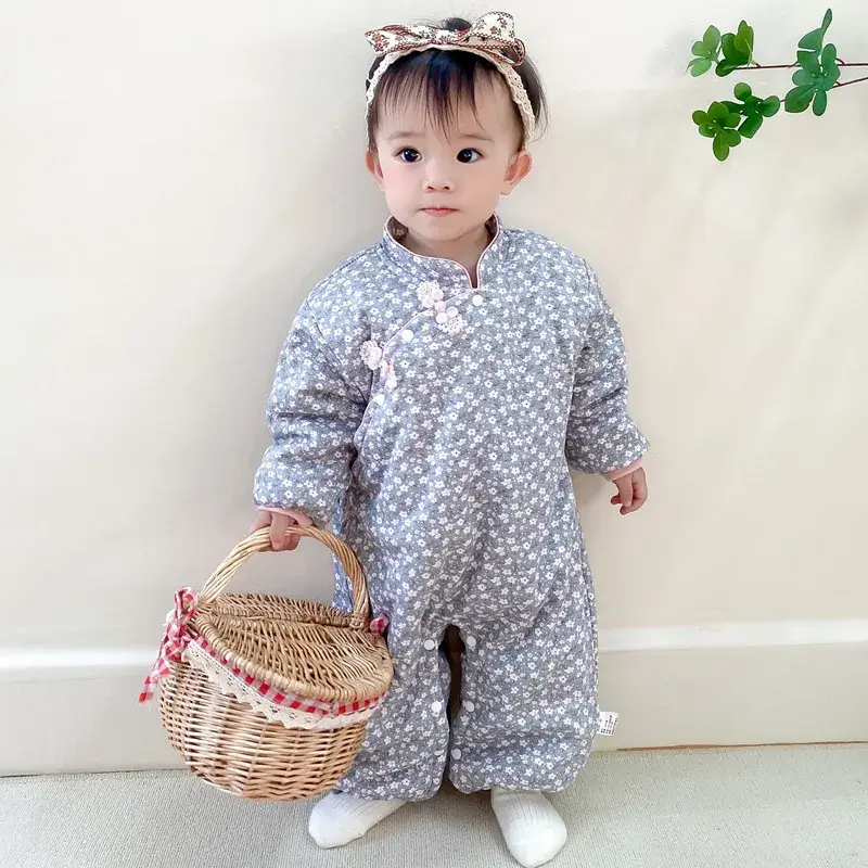 Newborn Baby Cotton Padded Jumpsuit Pink Floral - Image 9