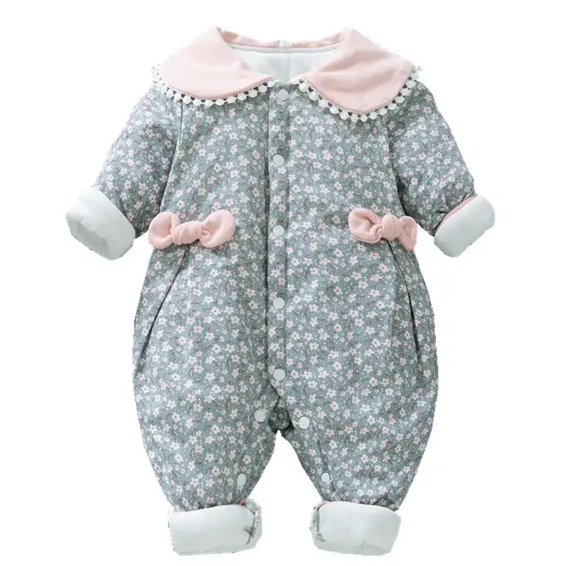 Newborn Baby Cotton Padded Jumpsuit Pink Floral - Image 11