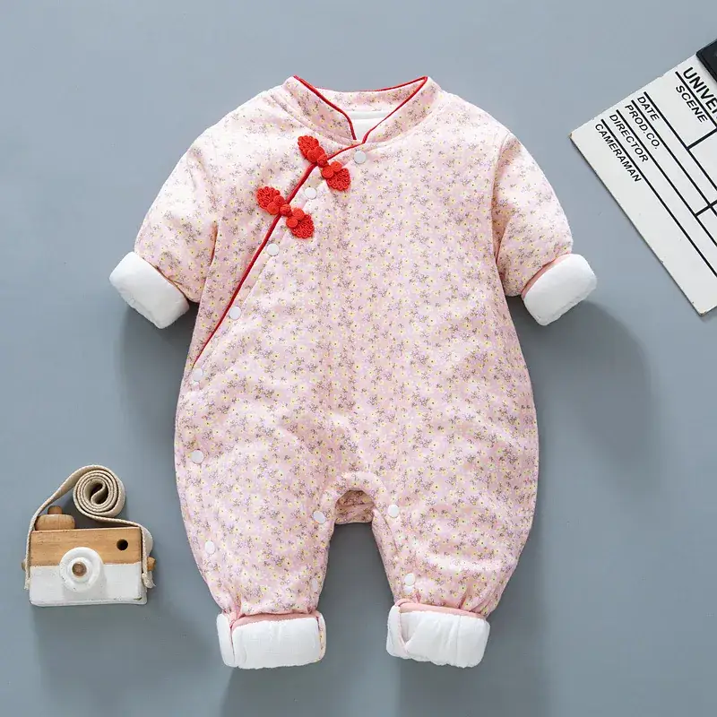 Newborn Baby Cotton Padded Jumpsuit Pink Floral - Image 3
