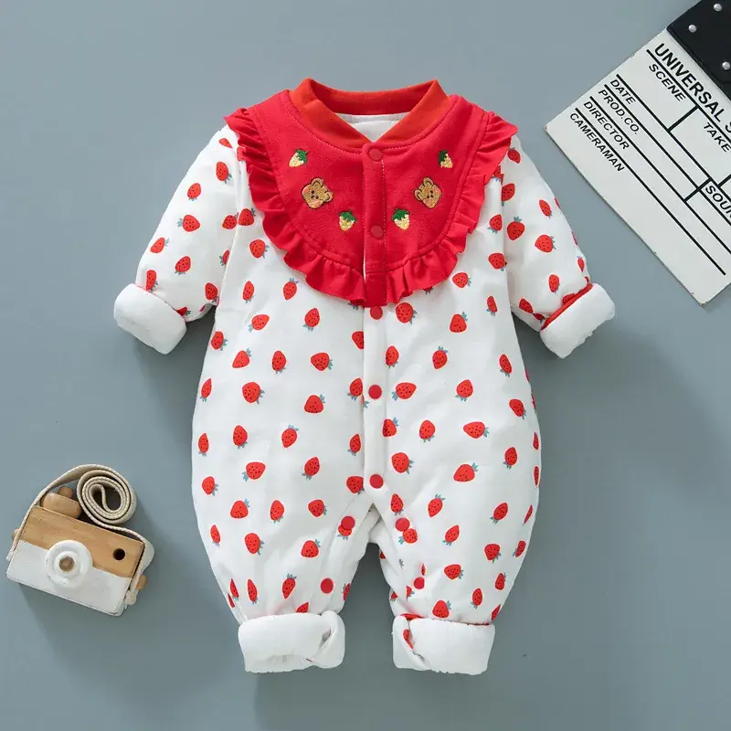 Newborn Baby Cotton Padded Jumpsuit Pink Floral - Image 5