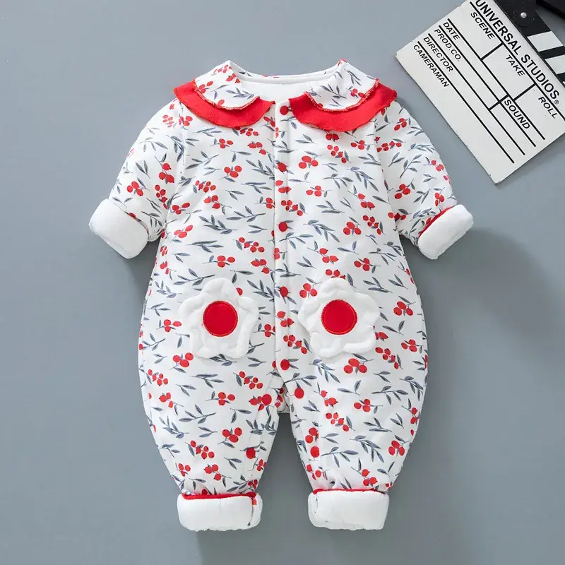 Newborn Baby Cotton Padded Jumpsuit Pink Floral - Image 6