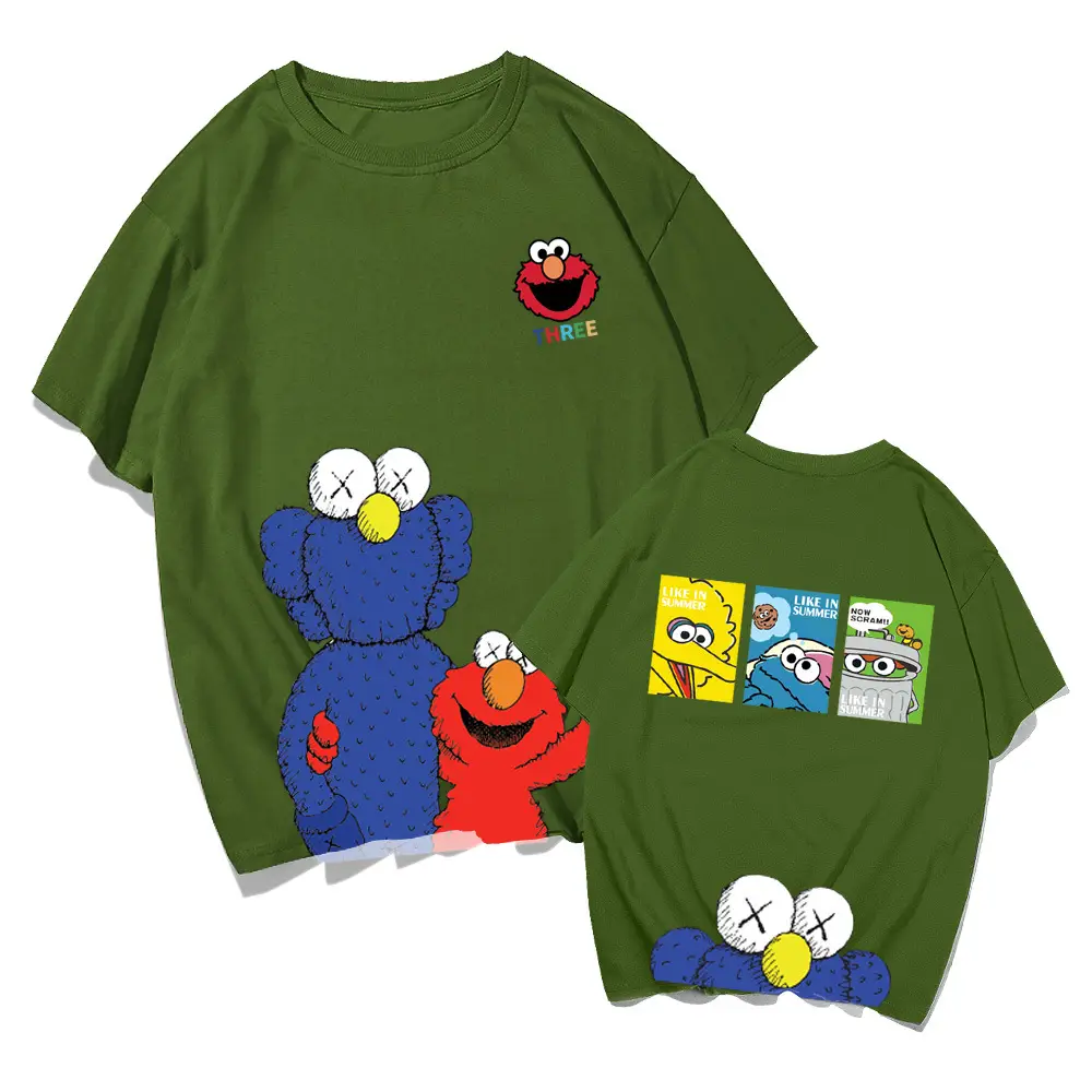 Japanese Cartoon T-Shirt Cotton Loose Fit Yellow