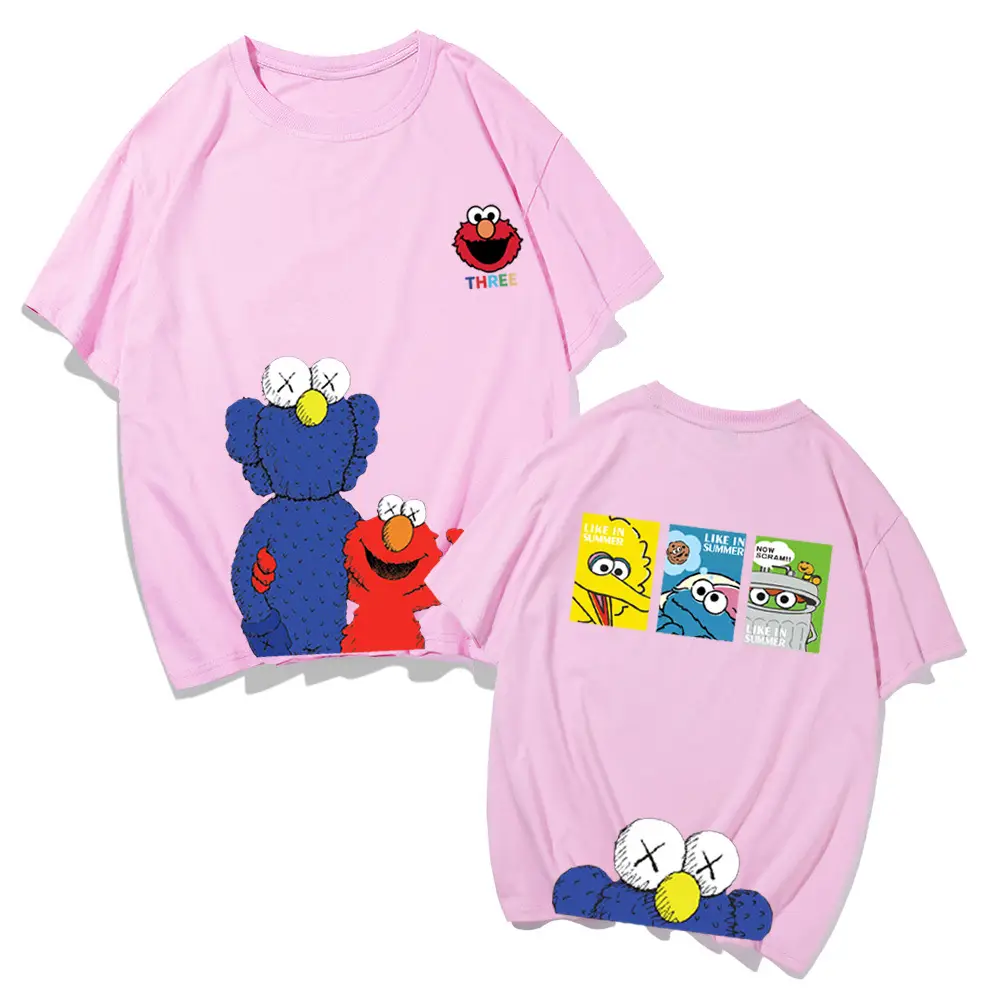 Japanese Cartoon T-Shirt Cotton Loose Fit Yellow
