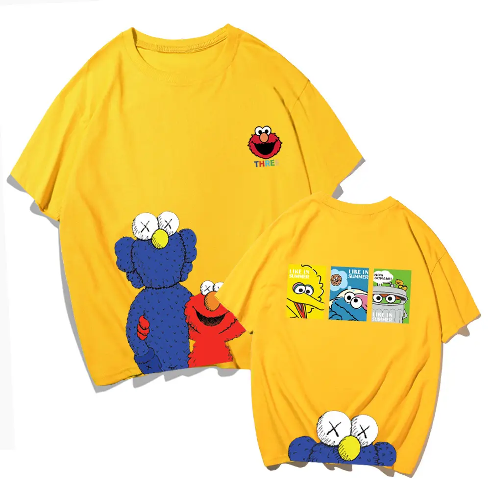 Japanese Cartoon T-Shirt Cotton Loose Fit Yellow