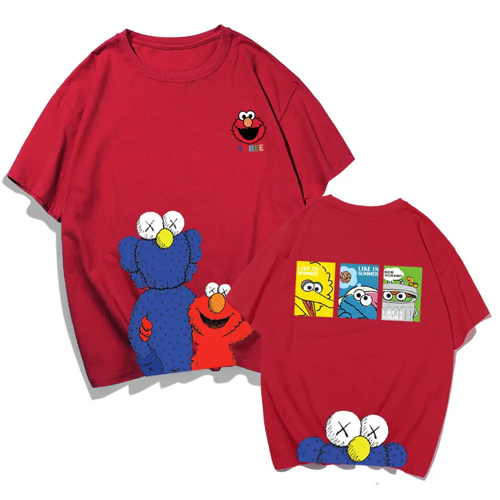 Japanese Cartoon T-Shirt Cotton Loose Fit Yellow