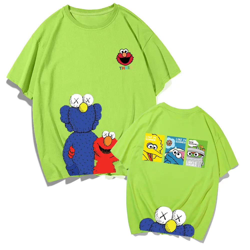 Japanese Cartoon T-Shirt Cotton Loose Fit Yellow