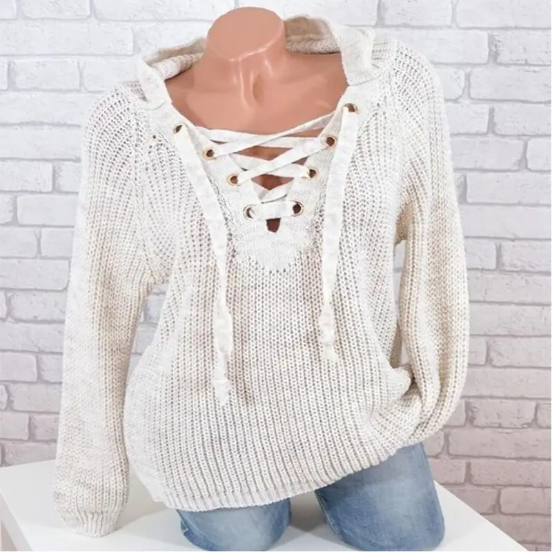 Cross-Border Knitted Hoodie Large Women Winter Sweater - Image 6