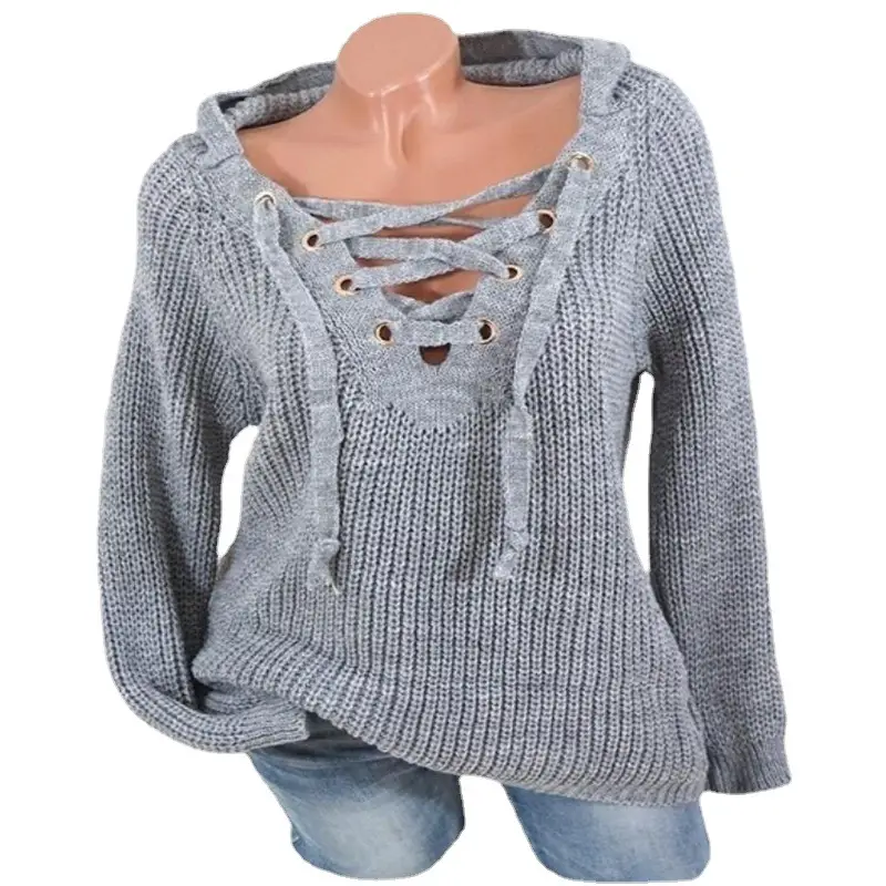 Cross-Border Knitted Hoodie Large Women Winter Sweater - Image 9