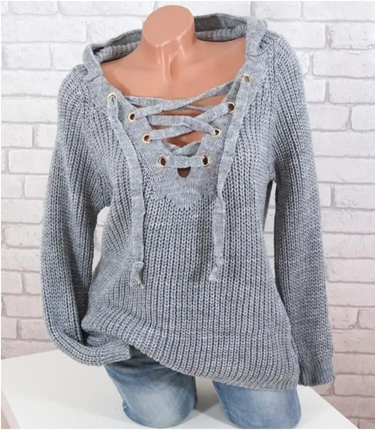Cross-Border Knitted Hoodie Large Women Winter Sweater - Image 3