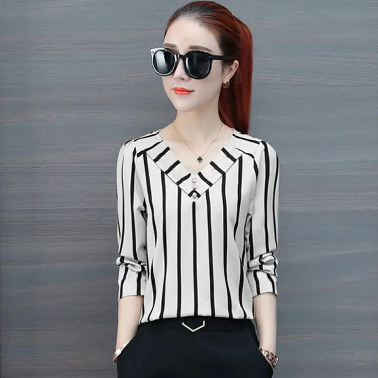 Women Striped Top Loose Fit Cross Border Summer Shirt - Image 7