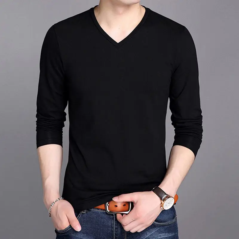 Men's Navy V-Neck Long Sleeve T-Shirt