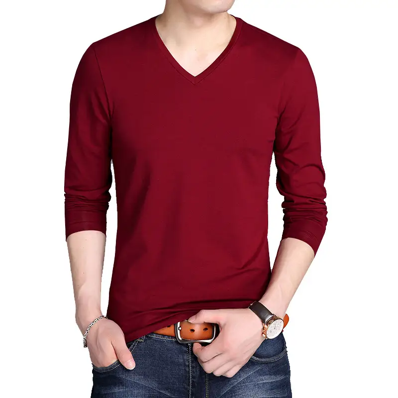 Men's Navy V-Neck Long Sleeve T-Shirt