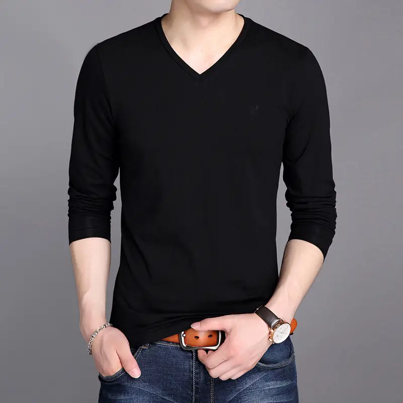 Men's Navy V-Neck Long Sleeve T-Shirt
