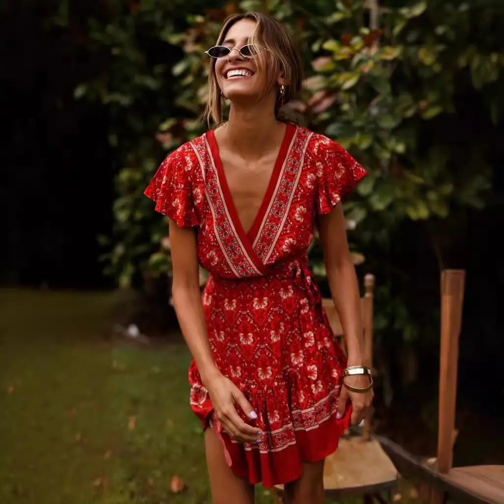 2026 V-Neck Printed Dress Women's Summer Wear - Image 13