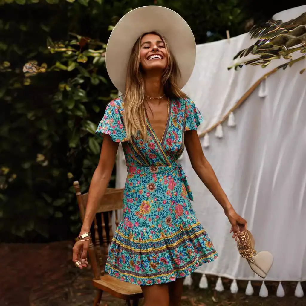 2026 V-Neck Printed Dress Women's Summer Wear - Image 14
