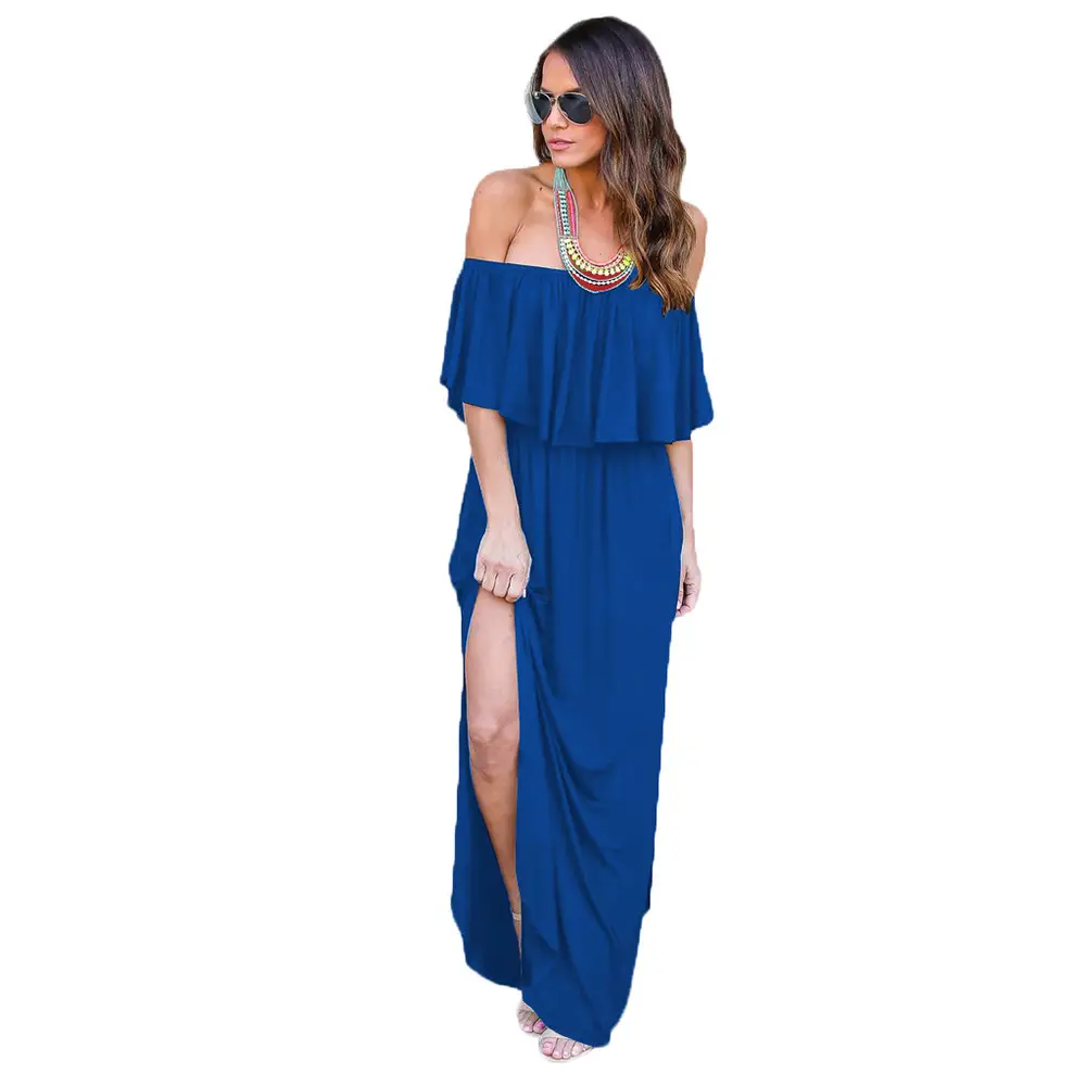 Ruffled Off-Shoulder Long Dress Pink with Pockets - Image 9