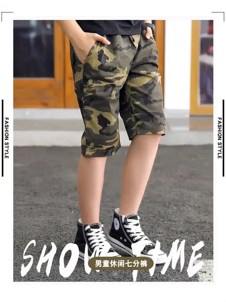 Camouflage Cropped Shorts for Boys Girls Summer Wear - Image 4