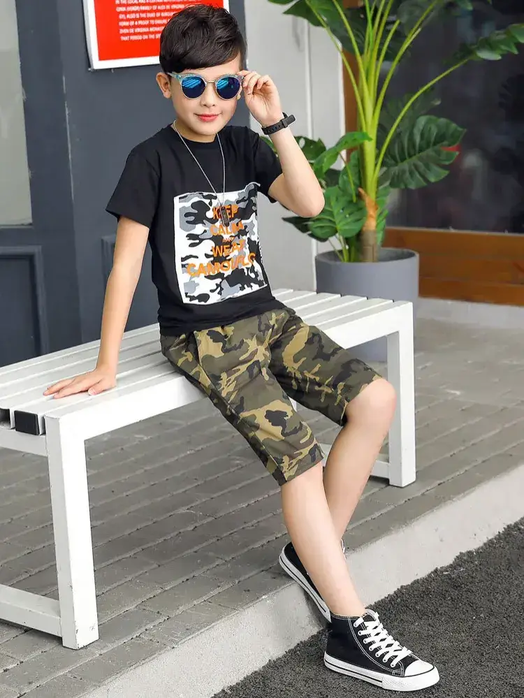 Camouflage Cropped Shorts for Boys Girls Summer Wear - Image 6