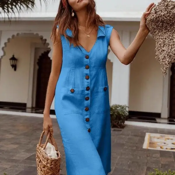2023 V-Neck Sleeveless Dress Large Multi Color - Image 7