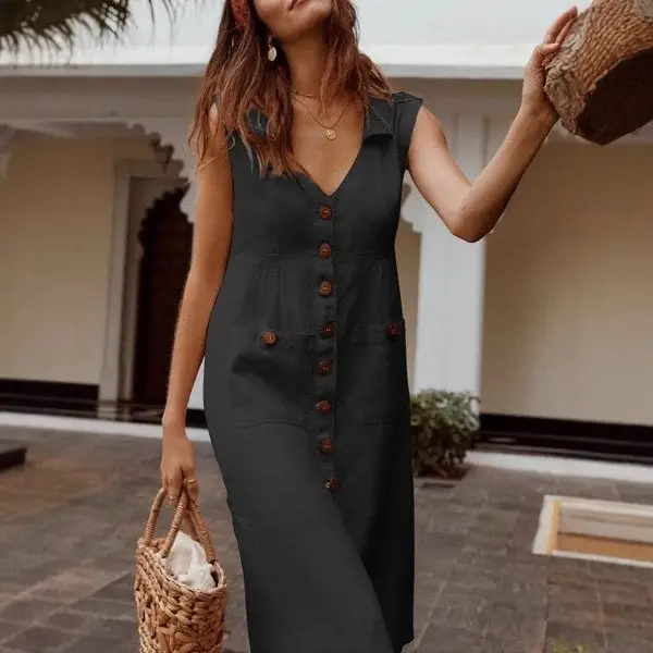 2023 V-Neck Sleeveless Dress Large Multi Color - Image 9