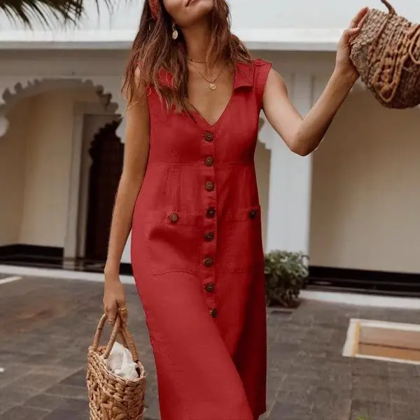 2023 V-Neck Sleeveless Dress Large Multi Color - Image 10