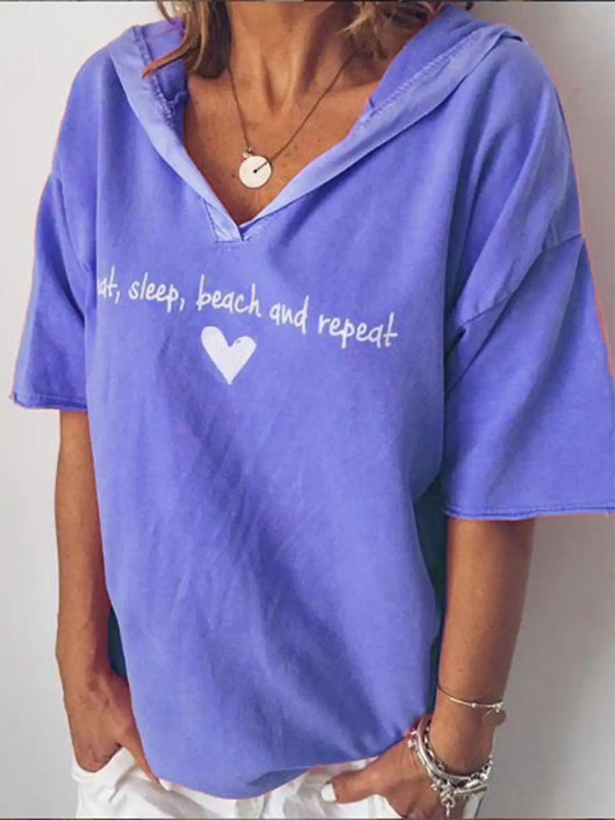 European American Women's Brown Letter Print Hooded T-Shirt Plus Size