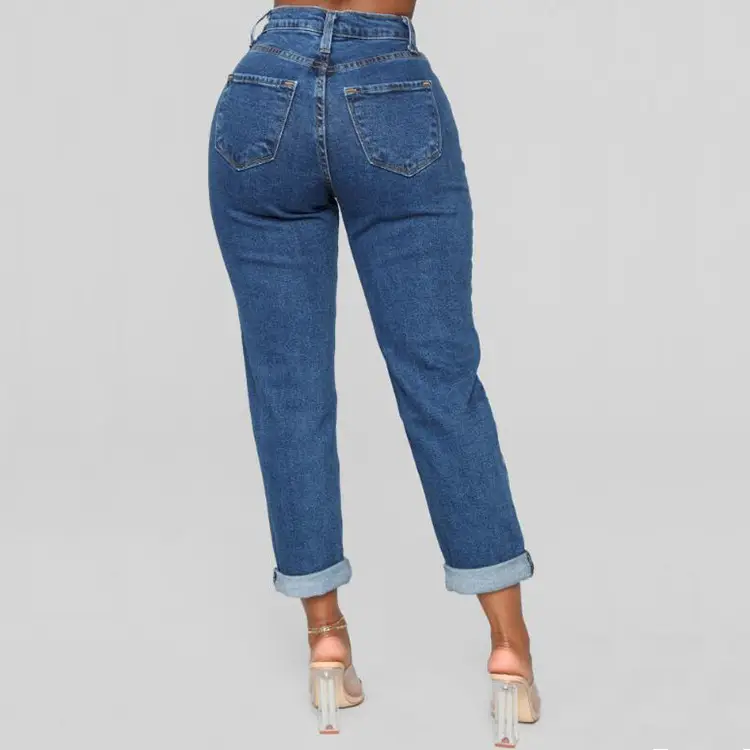 Women High Waist Blue Cropped Jeans 2025 - Image 2