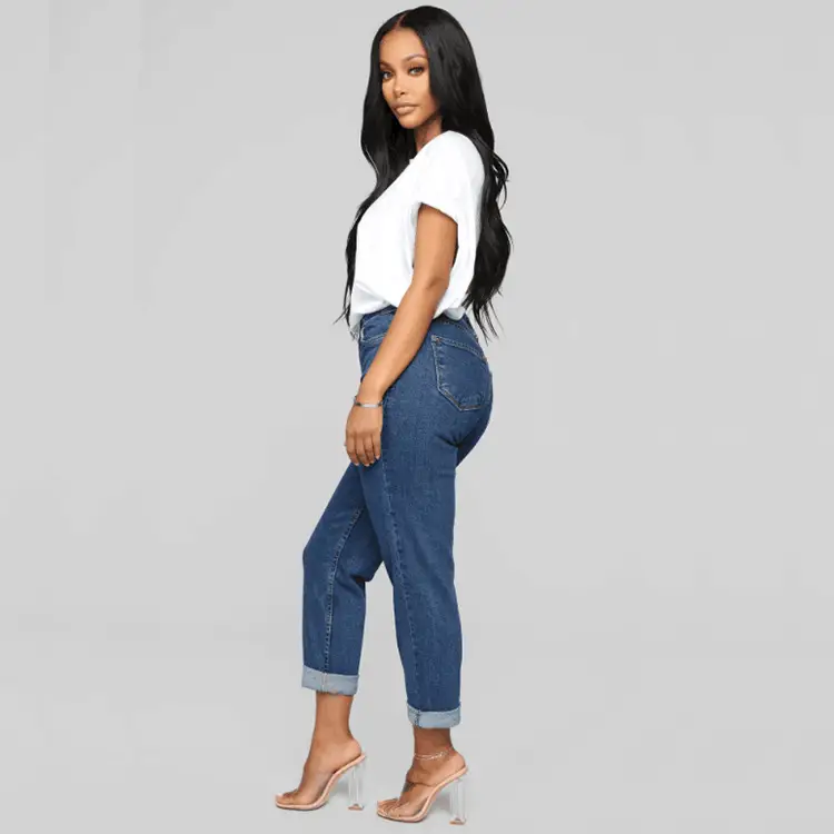 Women High Waist Blue Cropped Jeans 2025 - Image 4