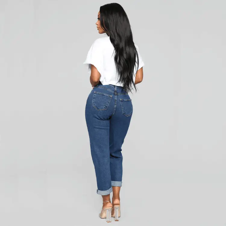 Women High Waist Blue Cropped Jeans 2025 - Image 5