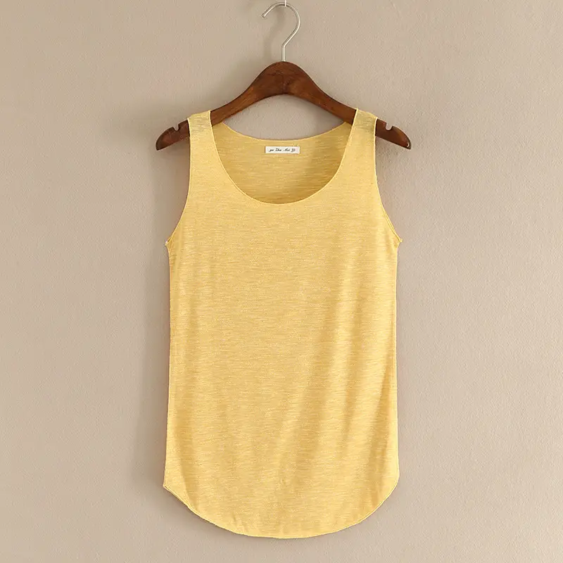 Summer New Slub Cotton Round Neck Vest Yellow