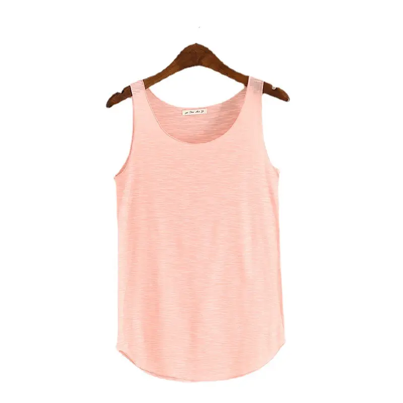 Summer New Slub Cotton Round Neck Vest Yellow