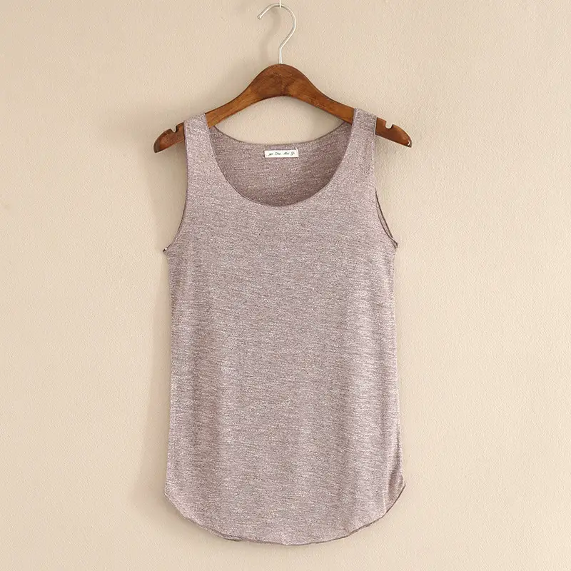 Summer New Slub Cotton Round Neck Vest Yellow