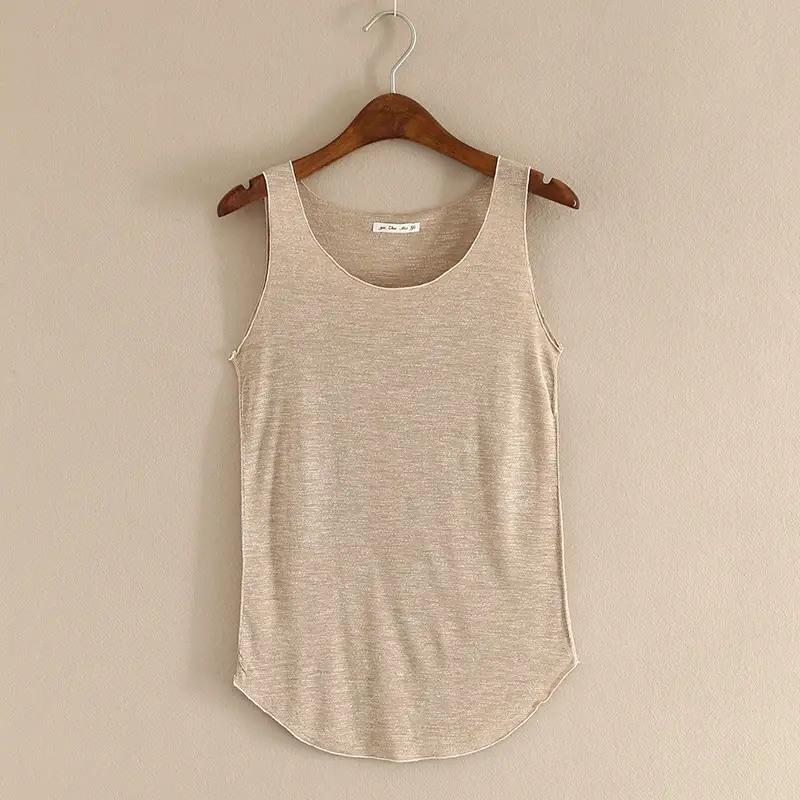 Summer New Slub Cotton Round Neck Vest Yellow