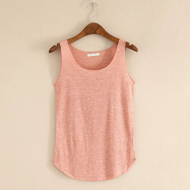 Summer New Slub Cotton Round Neck Vest Yellow