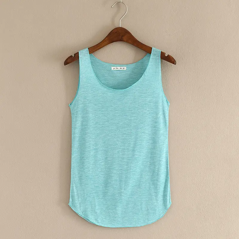 Summer New Slub Cotton Round Neck Vest Yellow