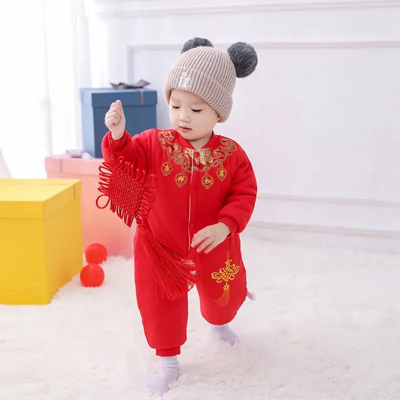 Newborn Baby Red Chinese Style One-Piece Suit - Image 6