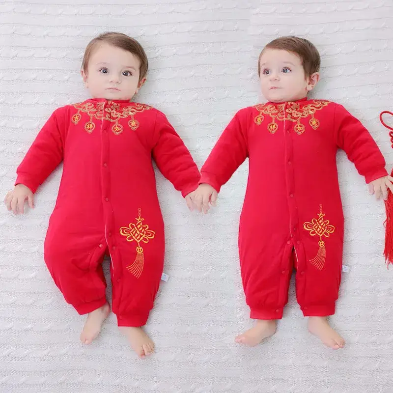 Newborn Baby Red Chinese Style One-Piece Suit - Image 7