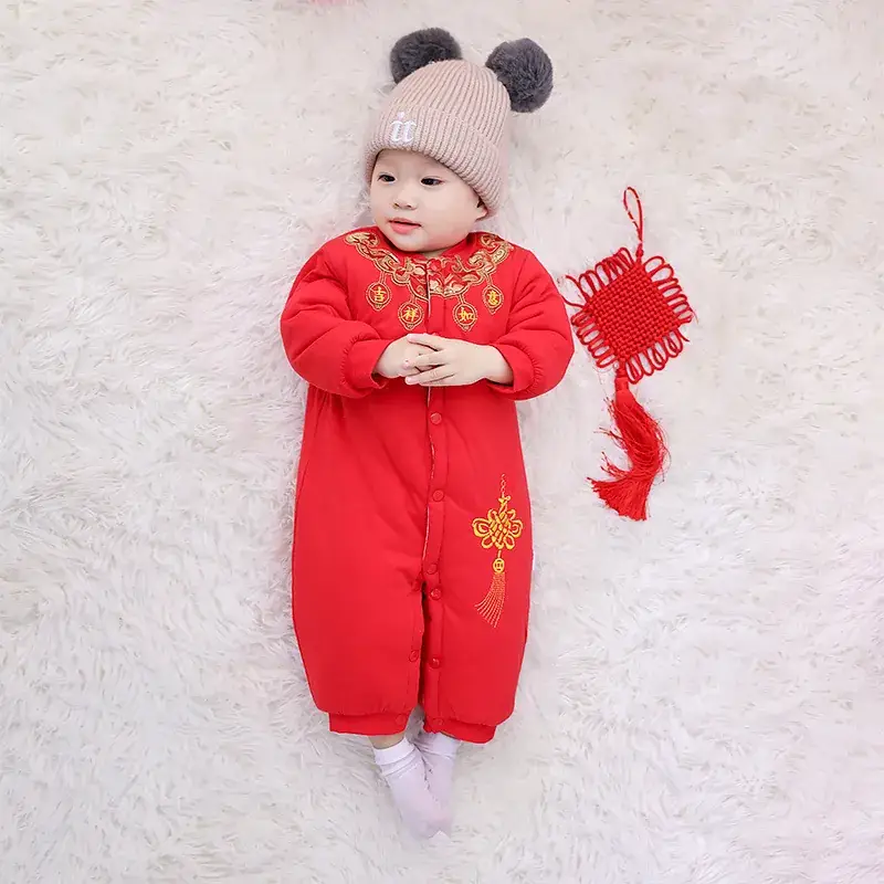 Newborn Baby Red Chinese Style One-Piece Suit - Image 8