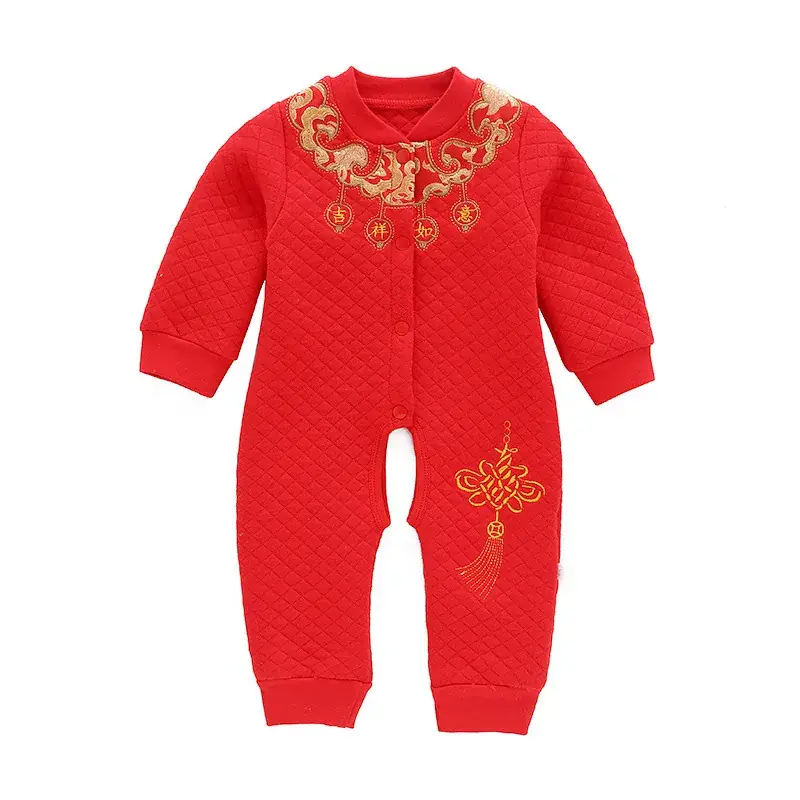 Newborn Baby Red Chinese Style One-Piece Suit - Image 3