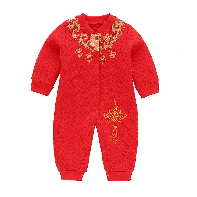 Newborn Baby Red Chinese Style One-Piece Suit - Image 4